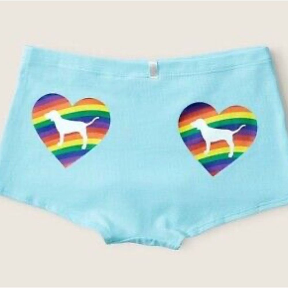 ‼️NWT‼️Victorias Secret PINK Light Blue Shorts Rainbow Heart Design Medium